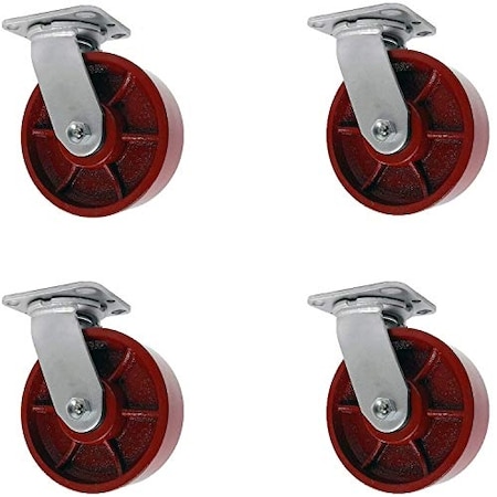 4x2 Red Ductile Iron/Steel Swivel Caster -4, 000lbs Capac, PK4